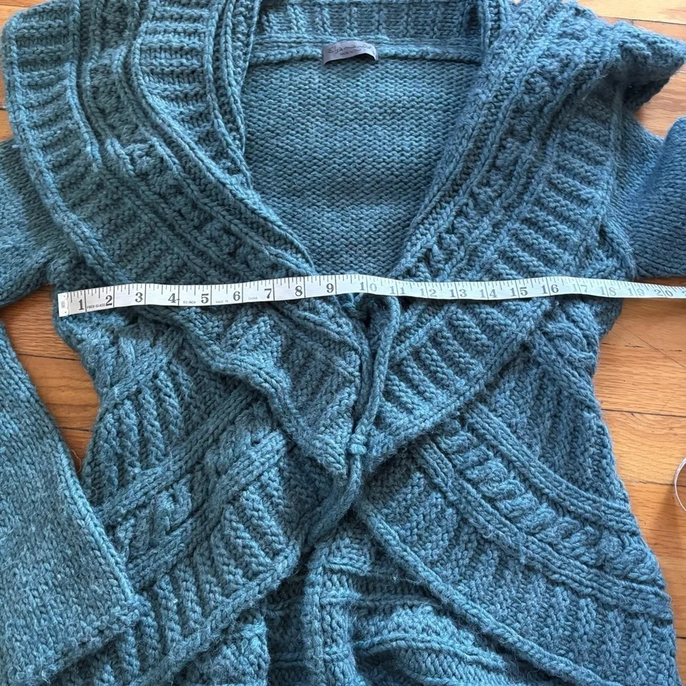 Elsamanda Dusty Teal Tie Front Cardigan Size Medium